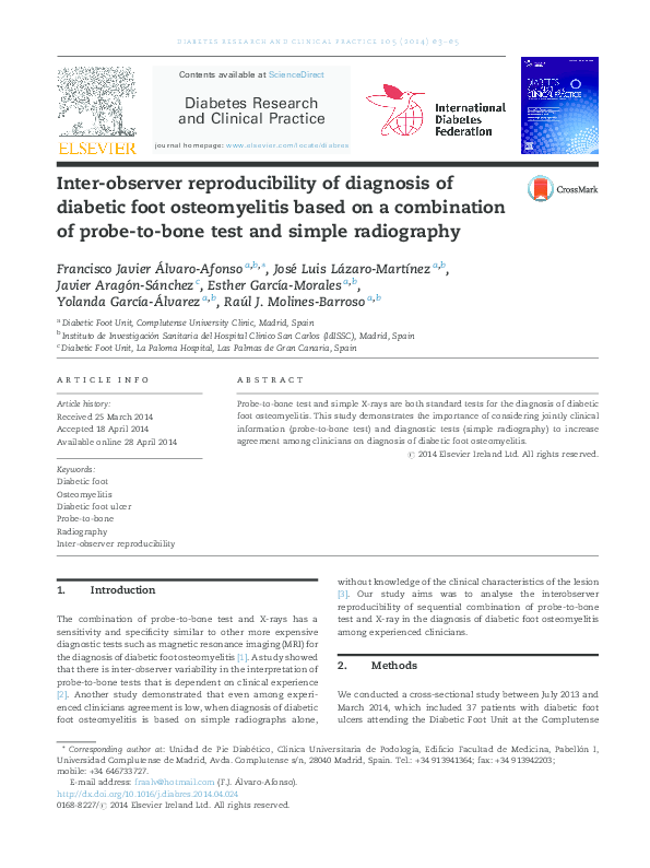 (PDF) Interobserver reproducibility of diagnosis of diabetic foot