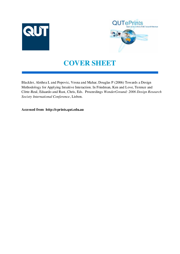 (PDF) Towards a design methodology for applying intuitive interaction