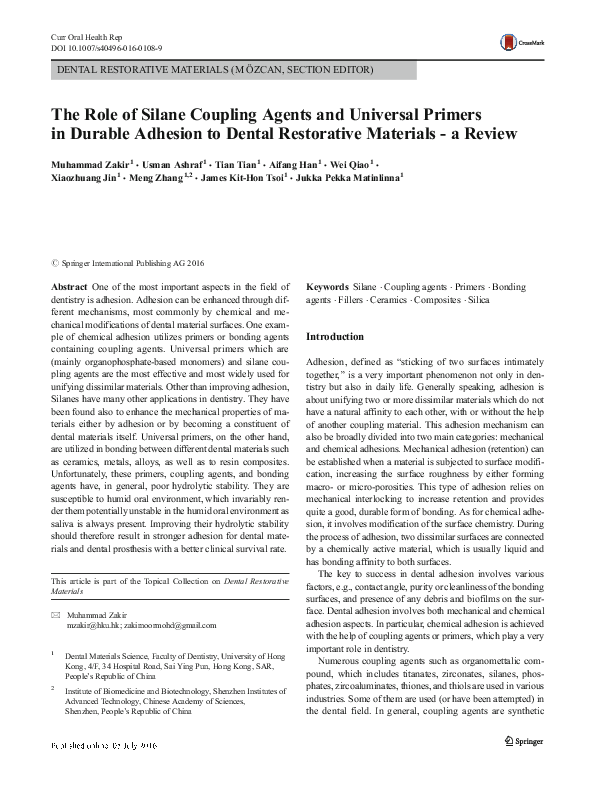 (PDF) The Role of Silane Coupling Agents and Universal Primers in
