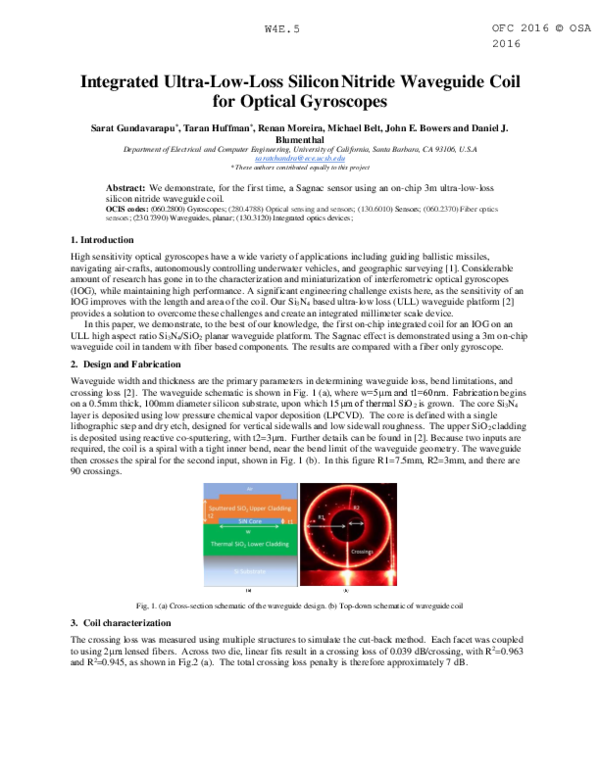 (PDF) Integrated Ultra-Low-Loss Silicon Nitride Waveguide Coil for ...