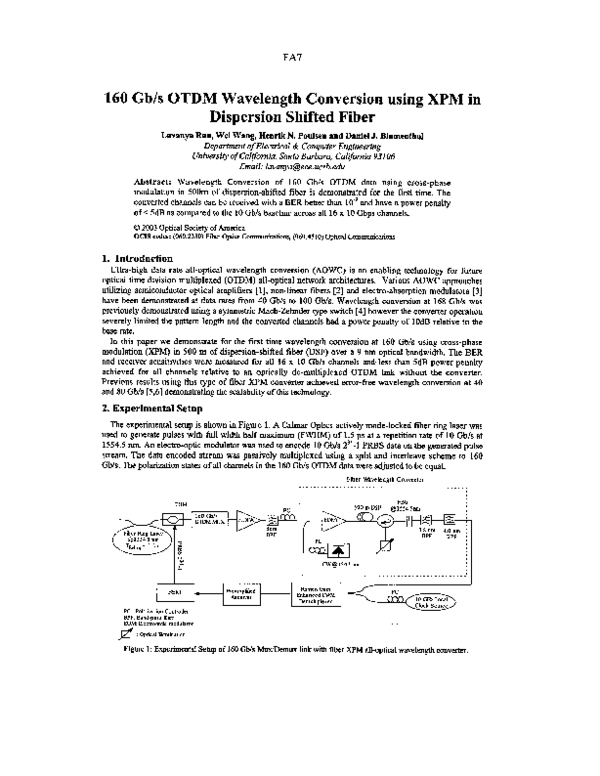 (PDF) 60 Gb/s OTDM Wavelength Conversion using XPM in Dispersion ...