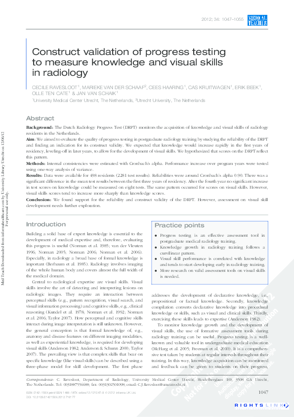 (PDF) Construct validation of progress testing to measure knowledge and ...