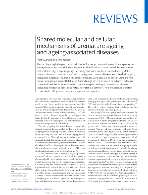 (PDF) Shared molecular and cellular mechanisms of premature ageing and ...
