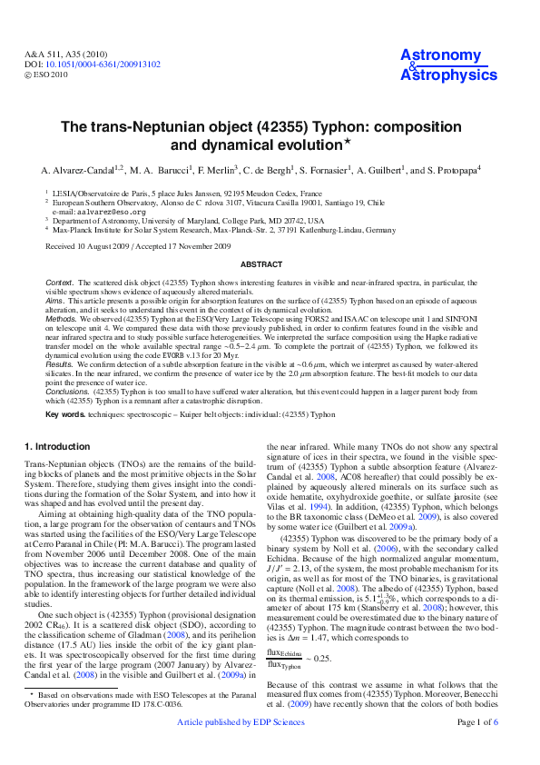 (PDF) The transNeptunian object (42355) Typhon composition and