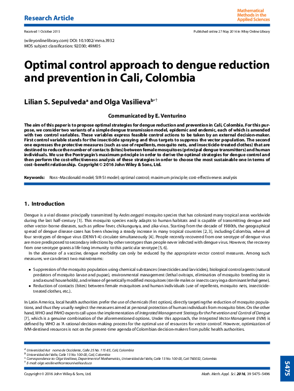 (PDF) Optimal control approach to dengue reduction and prevention in ...