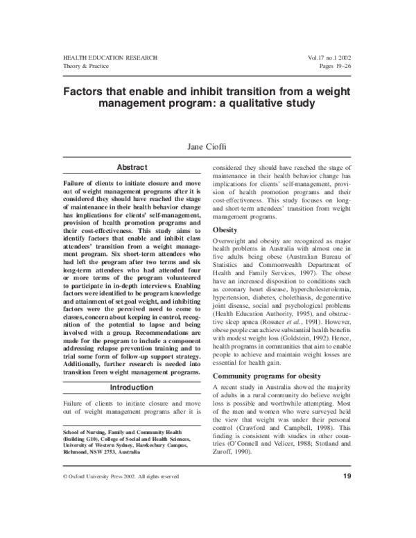 (PDF) Factors that enable and inhibit transition from a weight