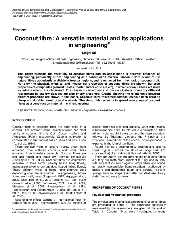 (PDF) Coconut fibre: A versatile material and its applications in ...