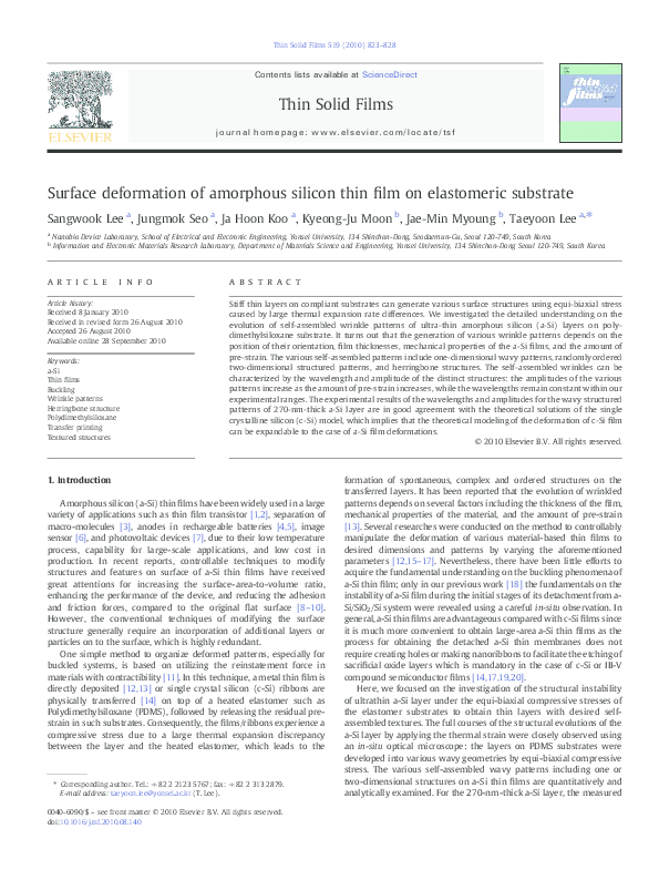 (PDF) Surface deformation of amorphous silicon thin film on elastomeric ...