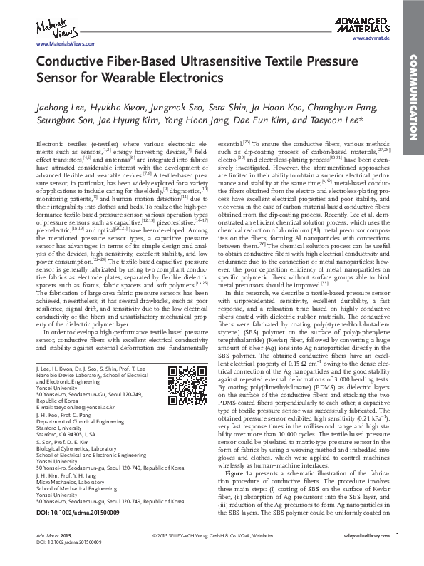 (PDF) Conductive Fiber-Based Ultrasensitive Textile Pressure Sensor for ...