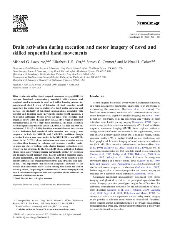 (PDF) Brain activation during execution and motor imagery of novel and ...