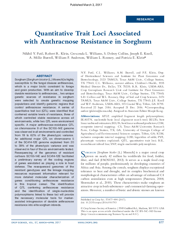 (PDF) Quantitative Trait Loci Associated with Anthracnose Resistance in ...
