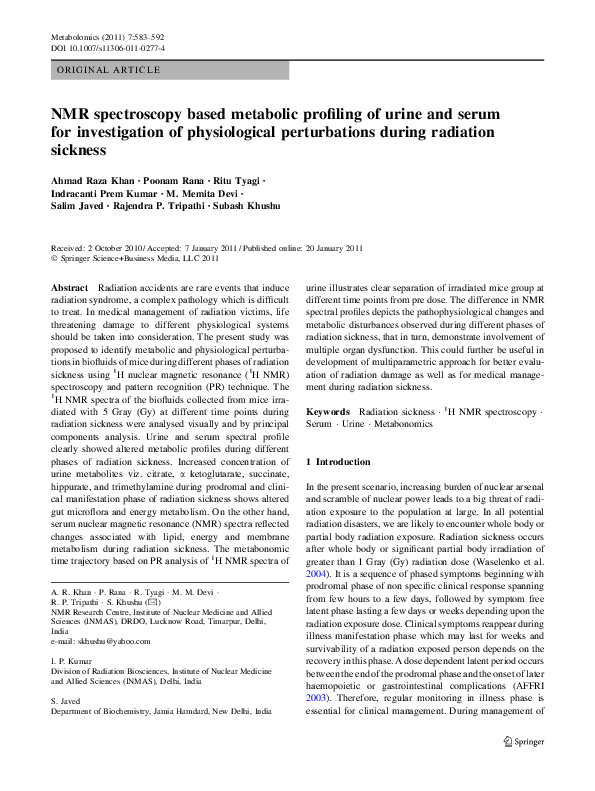 (PDF) NMR spectroscopy based metabolic profiling of urine and serum for ...