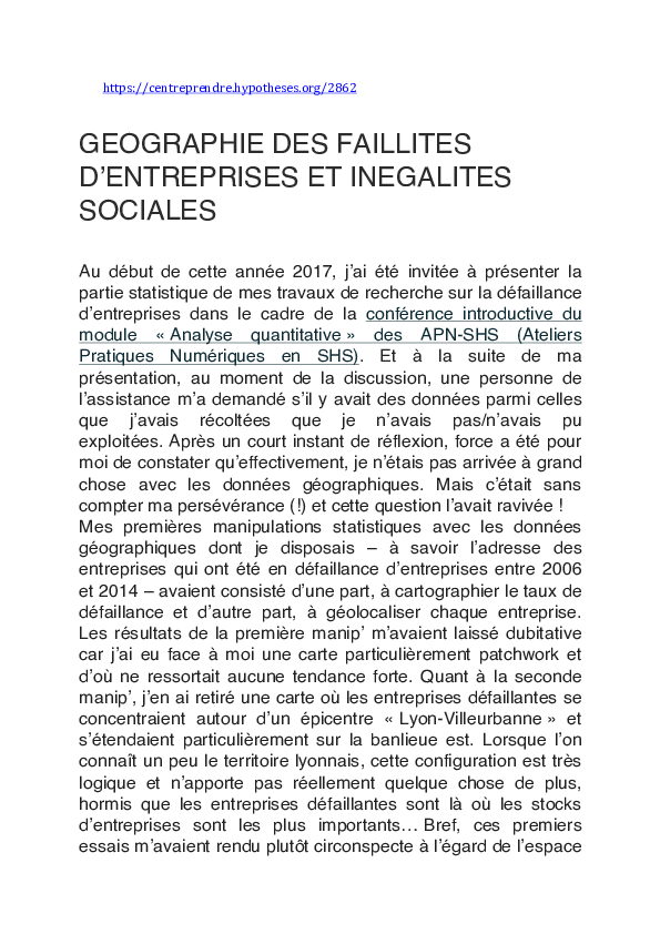 (PDF) GEOGRAPHIE DES FAILLITES D'ENTREPRISES ET INEGALITES SOCIALES
