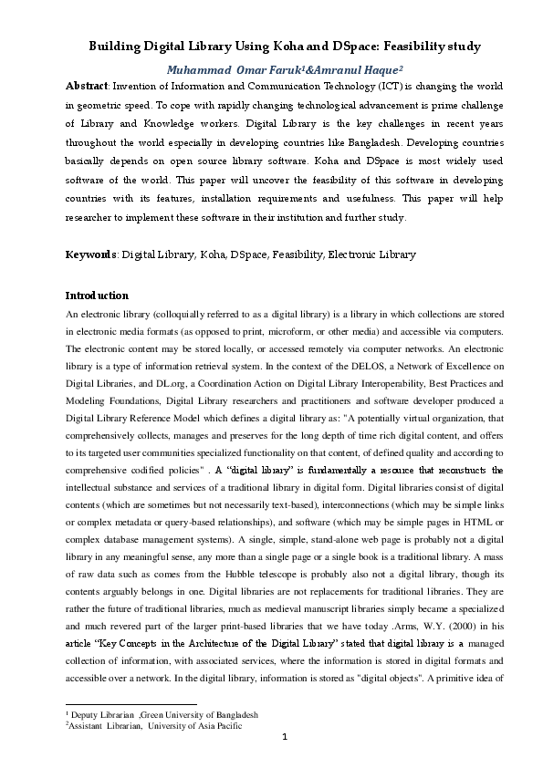 (PDF) Building Digital Library Using Koha and DSpace Feasibility study