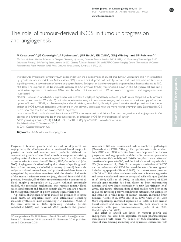 (PDF) The role of tumour-derived iNOS in tumour progression and ...