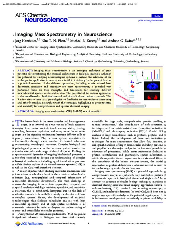 (PDF) Imaging mass spectrometry in neuroscience