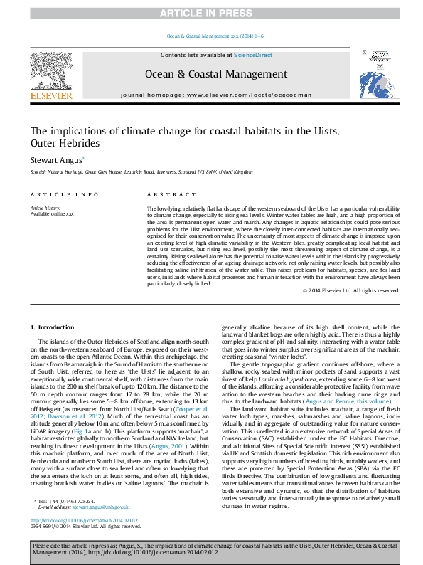 (PDF) The implications of climate change for coastal habitats in the ...