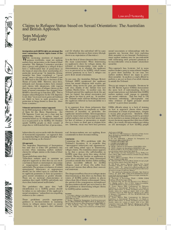 (PDF) Claims to Refugee Status based on Sexual Orientation