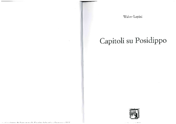 (PDF) Capitoli su Posidippo (serie “Hellenica” 25), Edizioni dell’Orso