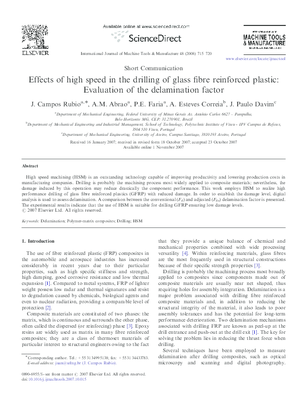 (PDF) Effects of high speed in the drilling of glass fibre reinforced ...