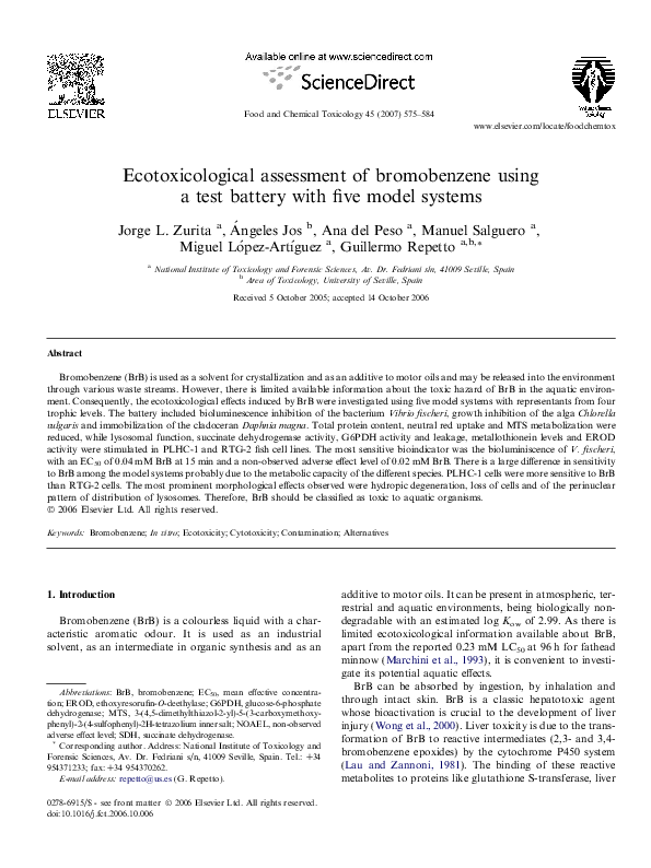 (PDF) Ecotoxicological assessment of bromobenzene using a test battery