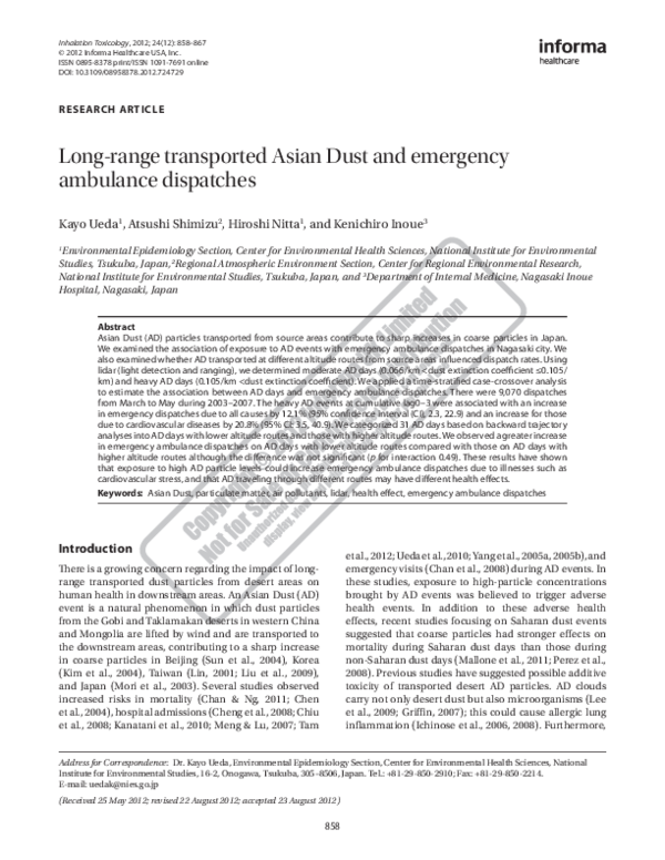 (PDF) Long-range transported Asian Dust and emergency ambulance dispatches