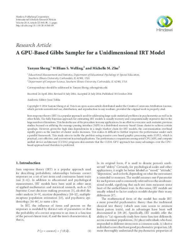 (PDF) A GPU-Based Gibbs Sampler for a Unidimensional IRT Model