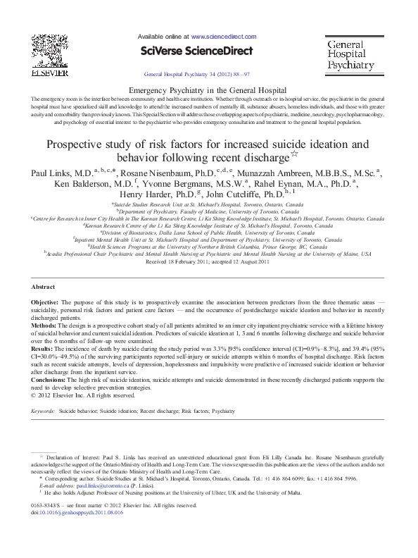 (PDF) Prospective study of risk factors for increased suicide ideation ...