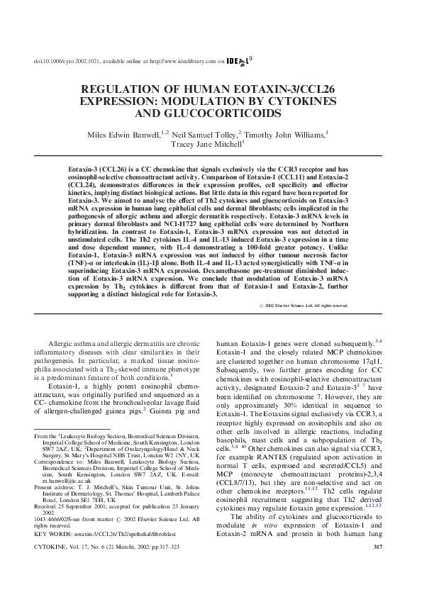 (PDF) Regulation of Human EOTAXIN-3/CCL26 Expression: Modulation by ...