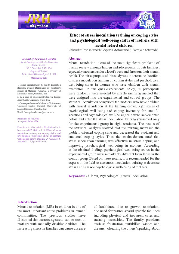 (PDF) Effect of stress inoculation training on coping styles and ...