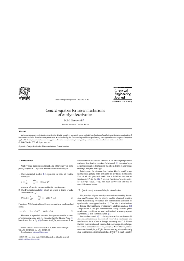 (PDF) General equation for linear mechanisms of catalyst deactivation