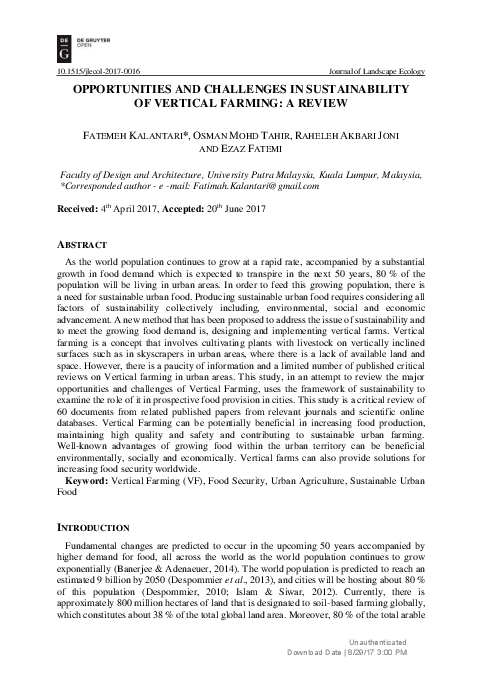 (PDF) OPPORTUNITIES AND CHALLENGES IN SUSTAINABILITY OF VERTICAL ...