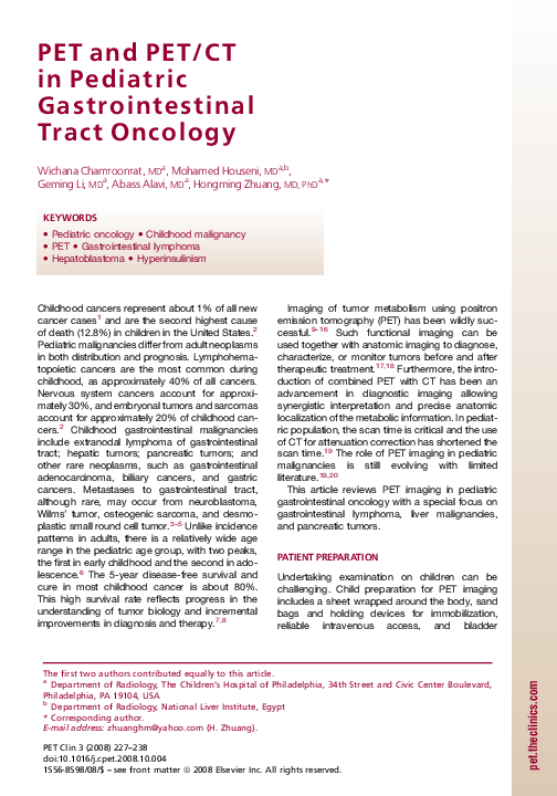 (PDF) PET and PET/CT in Pediatric Gastrointestinal Tract Oncology ...