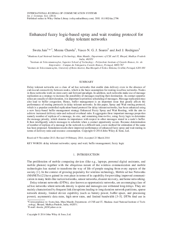 (PDF) Enhanced fuzzy logic-based spray and wait routing protocol for ...