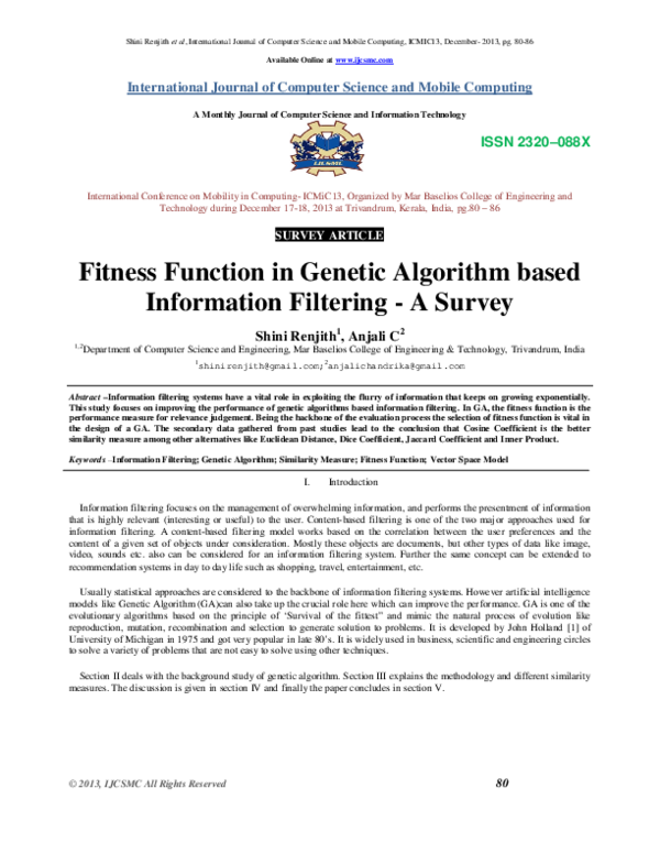 (PDF) Fitness Function in Genetic Algorithm based Information Filtering ...
