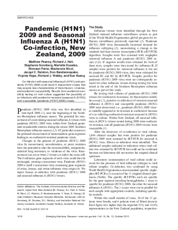 (PDF) Pandemic (H1N1) 2009 and Seasonal Influenza A (H1N1) Co-infection ...
