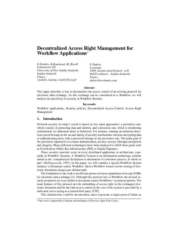(PDF) Decentralized Access Right Management for Workflow Applications