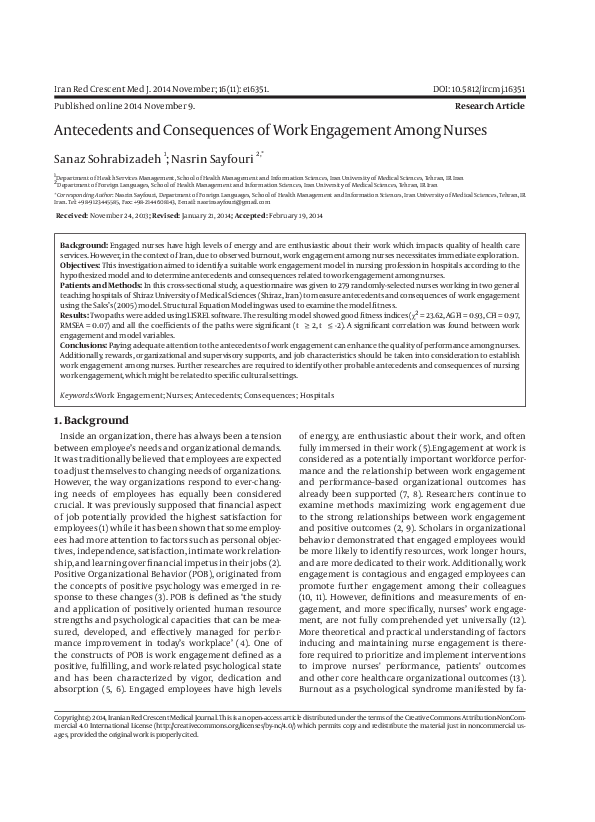 (PDF) Antecedents and Consequences of Work Engagement Among Nurses