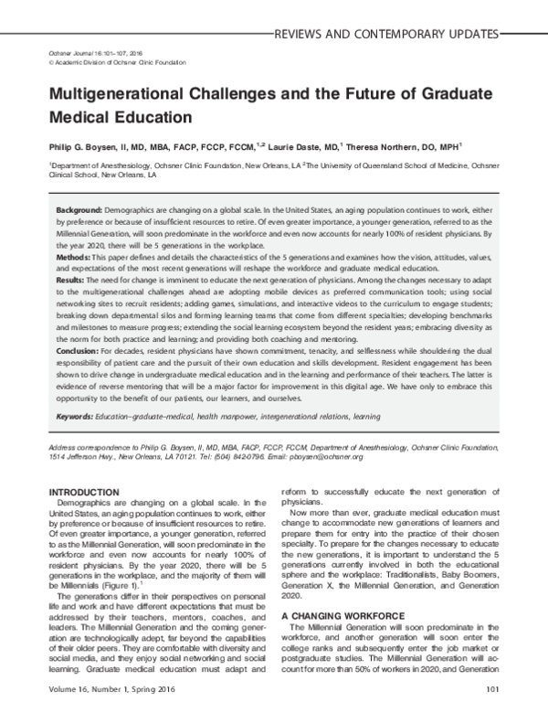 (PDF) Multigenerational Challenges and the Future of Graduate Medical ...