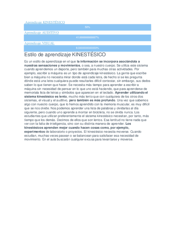 (DOC) Estilo de aprendizaje KINESTÉSICO