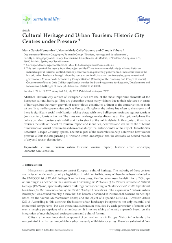 (PDF) Cultural Heritage and Urban Tourism: Historic City Centres under ...