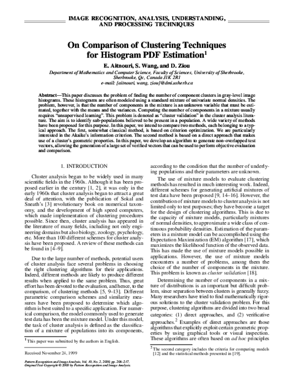 (PDF) On comparison of clustering techniques for histogram pdf estimation