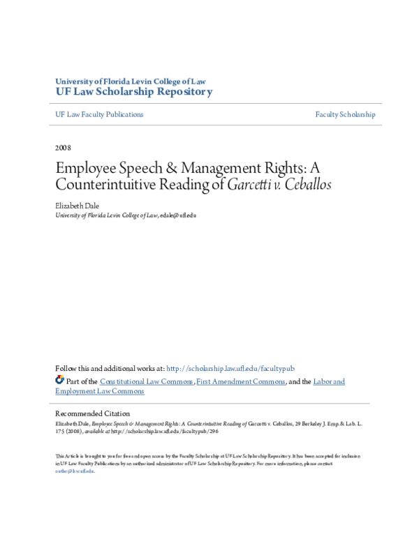 (PDF) Employee Speech & Management Rights A Counterintuitive Reading