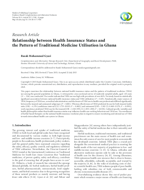 (PDF) Relationship between Health Insurance Status and the Pattern of ...