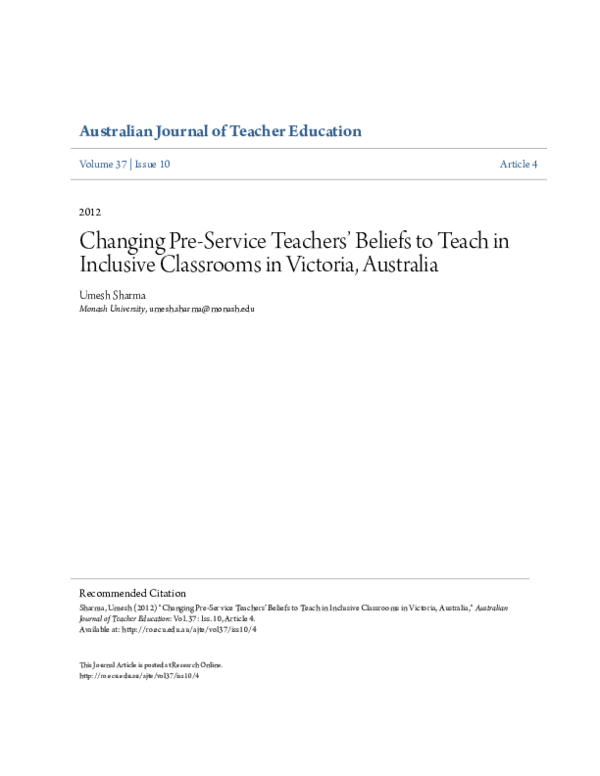 (PDF) Changing Pre-Service Teachers’ Beliefs to Teach in Inclusive ...