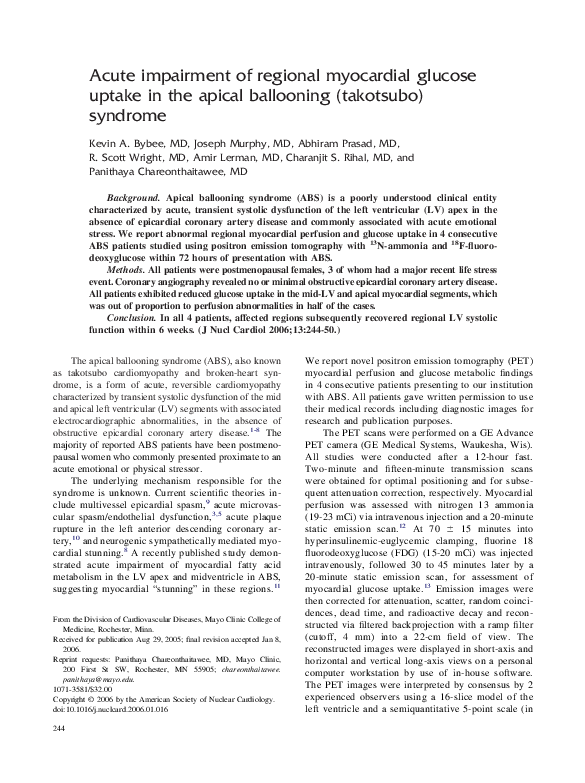 (PDF) Acute impairment of regional myocardial glucose uptake in the ...