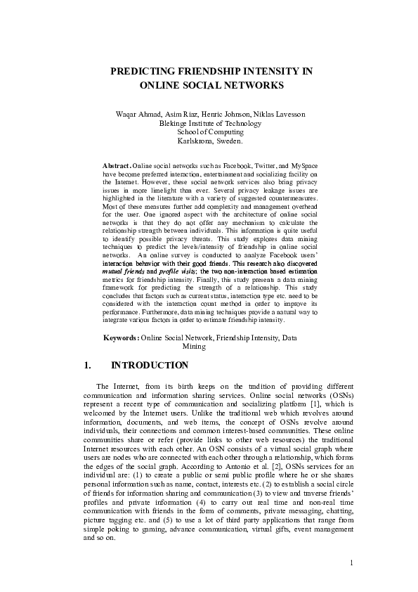 (PDF) Predicting friendship intensity in online social networks