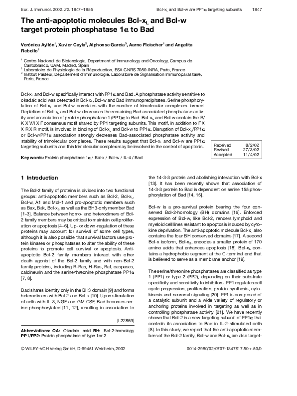 (PDF) The anti-apoptotic molecules Bcl-xL and Bcl-w target protein ...
