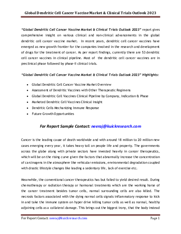 (PDF) Global Dendritic Cell Cancer Vaccine Market & Clinical Trials ...