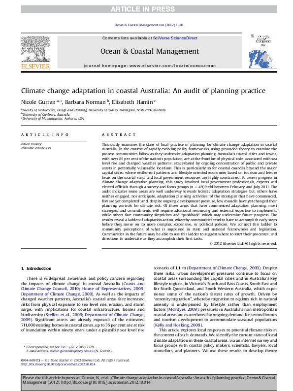 (PDF) Climate change adaptation in coastal Australia: An audit of ...